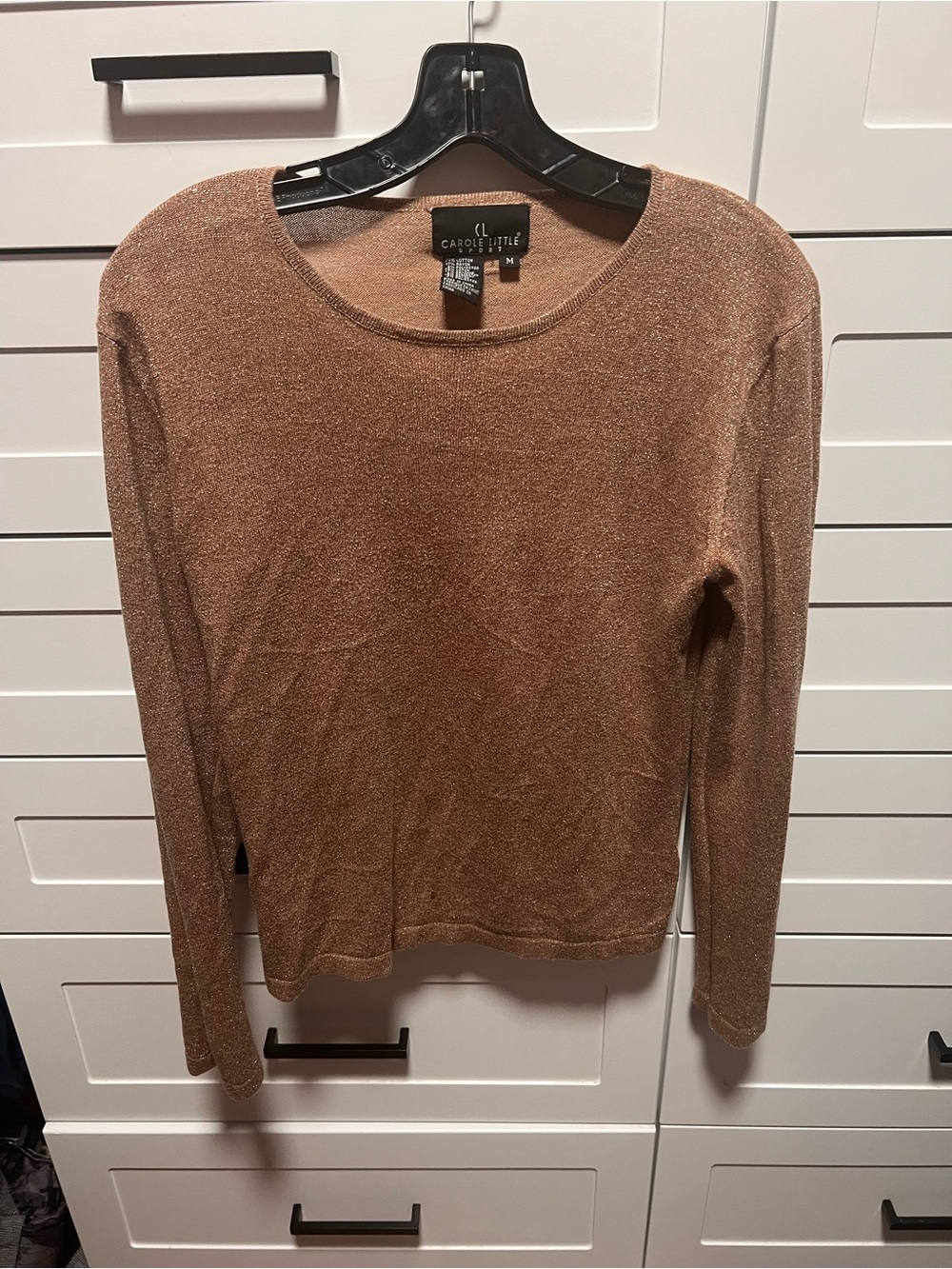 vintage Carole Little Sport bronze metallic glitter long-sleeve crewneck top